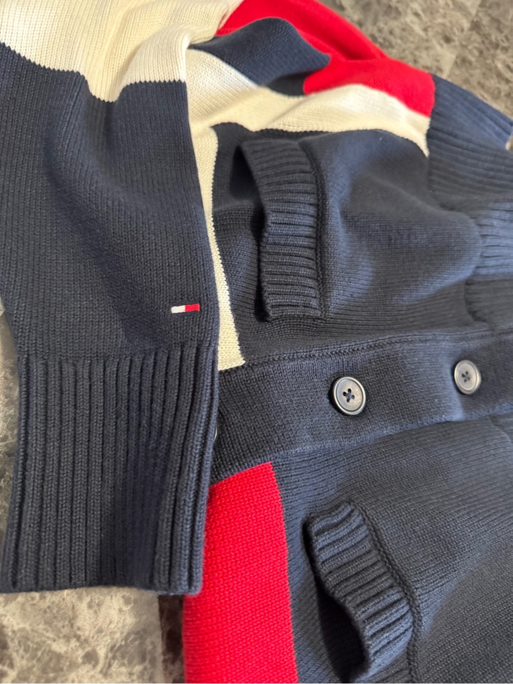 Tommy Hilfiger Men's Navy, Red & White Colorblock Cardigan - Picture 7 of 7